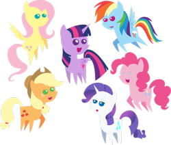 Size: 2657x2257 | Tagged: safe, artist:cutesieart, applejack, fluttershy, pinkie pie, rainbow dash, rarity, twilight sparkle, alicorn, earth pony, pegasus, pony, unicorn, g4, chibi, high res, mane six, pointy ponies, simple background, transparent background, twilight sparkle (alicorn)