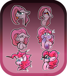 Size: 1750x2000 | Tagged: safe, artist:binkyt11, derpibooru exclusive, pinkie pie, earth pony, pony, g4, :p, angry, atg 2020, blushing, bust, cartoon physics, duality, female, heart, holding breath, mane, mare, newbie artist training grounds, pinkamena diane pie, puffy cheeks, solo, tongue out