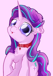 Size: 1280x1812 | Tagged: safe, artist:exploretheweb, starlight glimmer, pony, unicorn, g4, collar, female, pet tag, pony pet, solo, tongue out