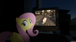 Size: 2560x1438 | Tagged: safe, artist:faze-alan-mskull2019, fluttershy, g4, computer, game, grand theft auto, gta san andreas, house, looking at you, night