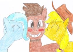 Size: 1280x900 | Tagged: safe, artist:arcgaming91, applejack, trixie, oc, g4, kissing, traditional art