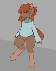 Size: 2336x2972 | Tagged: safe, artist:sneetymist, derpibooru exclusive, oc, oc only, oc:soft coffee, earth pony, pony, blank flank, clothes, comfortable, female, fluffy, fluffy sweater, happy, high res, sitting, solo, sweater