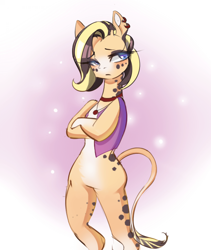 Size: 1920x2280 | Tagged: safe, artist:windfri, oc, oc only, oc:sugar sands, giraffe, semi-anthro, bipedal, clothes, crossed arms, female, jewelry, mare, piercing, solo, tail, vest