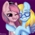 Size: 2892x2892 | Tagged: safe, alternate version, artist:bestiary, oc, oc only, oc:cloud cuddler, oc:sweet haze, earth pony, pegasus, pony, commission, cute, eyes closed, female, femboy, glasses, hat, high res, hug, male, one eye closed, pegasus oc, shipping, smiling, teeth, ych result