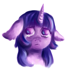 Size: 4252x4457 | Tagged: safe, artist:coco-drillo, twilight sparkle, pony, unicorn, g4, about to lose it, crying, ear fluff, female, floppy ears, fluffy, natg2020, newbie artist training grounds, painted, sad, simple background, solo, tears of pain, teary eyes