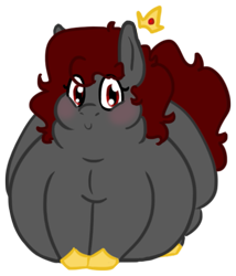 Size: 497x581 | Tagged: safe, artist:queenfrau, oc, oc only, oc:queen frau, earth pony, pony, belly, big belly, blushing, chubby cheeks, crown, earth pony oc, fat, intersex, jewelry, neck roll, obese, queen, regalia, simple background, solo, transparent background, wide hips
