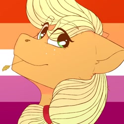 Size: 1024x1024 | Tagged: safe, artist:jayliedoodle, applejack, earth pony, pony, g4, bust, female, food, lesbian pride flag, looking at you, pride, pride flag, solo, wheat