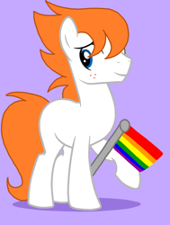 Size: 1398x1852 | Tagged: safe, artist:circuspaparazzi5678, oc, oc only, oc:scott, earth pony, pony, base used, freckles, gay pride flag, male, pride, pride flag, smiling, solo, stallion