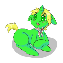 Size: 400x400 | Tagged: safe, artist:ask-pony-gerita, pony, unicorn, blushing, bowtie, colt, hetalia, looking at something, male, open mouth, ponified, prone, simple background, smiling, solo, transparent background