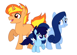 Size: 1024x736 | Tagged: safe, artist:sapphiretwinkle, oc, oc:casripine loki, oc:jasper molten, oc:oceana aquavius, pegasus, pony, unicorn, colt, female, heterochromia, male, mare, simple background, stallion, transparent background, two toned wings, wings