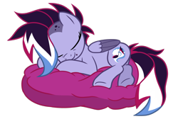 Size: 1252x840 | Tagged: safe, artist:binakolombina, oc, oc only, oc:brie spacer, pegasus, pony, eyes closed, female, lip piercing, mare, multicolored hair, piercing, pillow, simple background, sleeping, solo, transparent background