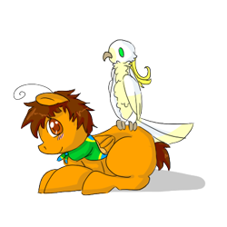 Size: 400x400 | Tagged: safe, artist:ask-pony-gerita, bird, pegasus, pony, brazil, duo, hetalia, neckerchief, ponified, prone, simple background, smiling, transparent background