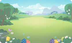 Size: 954x572 | Tagged: safe, gameloft, g4, my little pony: magic princess, background, bush, cloud, easter egg, flower, mountain, no pony, outdoors, partly cloudy, resource, tree