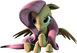 Size: 1280x874 | Tagged: safe, artist:melodismol, fluttershy, pegasus, pony, g4, 3d, angry, artist training grounds 2020, atg 2020, badass, beware the nice ones, ears back, female, flutterbadass, flutterrage, gritted teeth, newbie artist training grounds, revamped ponies, simple background, sitting, solo, source filmmaker, transparent background