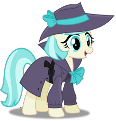 Size: 3373x3515 | Tagged: safe, artist:anime-equestria, coco pommel, earth pony, pony, g4, belt, bow, clothes, cocobetes, costume, cute, detective, female, happy, hat, high res, mare, simple background, solo, transparent background, trenchcoat, vector