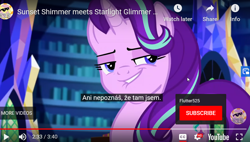 Size: 926x526 | Tagged: safe, edit, edited screencap, screencap, starlight glimmer, pony, unicorn, equestria girls, equestria girls specials, g4, my little pony equestria girls: mirror magic, caption, czech, female, lip bite, mare, meme, solo, translated in the comments, youtube, youtube caption