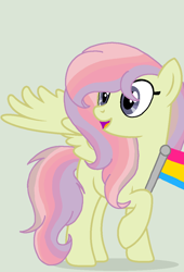 Size: 784x1152 | Tagged: safe, artist:circuspaparazzi5678, oc, oc only, oc:rainbow splash, pegasus, pony, base used, female, magical lesbian spawn, multicolored hair, next generation, offspring, pansexual, pansexual pride flag, parent:fluttershy, parent:rainbow dash, parents:flutterdash, pride, pride flag, rainbow hair, smiling, solo