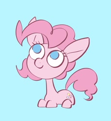 Size: 1520x1658 | Tagged: safe, artist:noupu, pinkie pie, earth pony, pony, g4, blue background, cute, diapinkes, female, no pupils, ponk, prone, simple background, sitting, solo