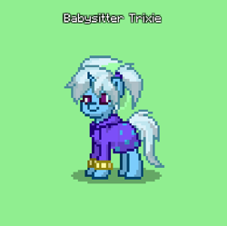 Size: 428x427 | Tagged: safe, trixie, pony, unicorn, pony town, g4, alternate hairstyle, babysitter trixie, clothes, female, green background, hoodie, simple background, solo
