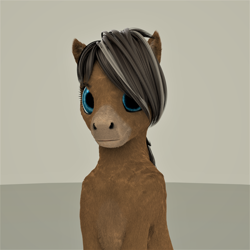 Size: 2560x2560 | Tagged: safe, artist:gammahoof, oc, oc only, oc:cinnamon spice, earth pony, pony, 3d, blender, bust, female, high res, looking at you, mare, sitting, smiling, smiling at you