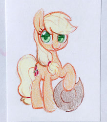 Size: 1200x1372 | Tagged: safe, artist:dawnfire, applejack, earth pony, pony, g4, applejack's hat, commission, cowboy hat, cute, female, hat, jackabetes, looking at you, mare, simple background, smiling, solo, traditional art, white background
