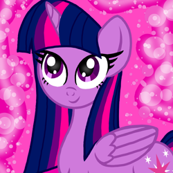 Size: 800x800 | Tagged: safe, artist:php185, twilight sparkle, alicorn, pony, g4, alternate hairstyle, female, folded wings, mare, new hairstyle, smiling, solo, twilight sparkle (alicorn), wings