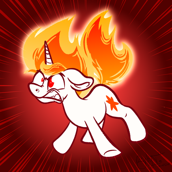 2366224 - safe, artist:binkyt11, derpibooru exclusive, twilight sparkle,  pony, unicorn, feeling pinkie keen, angry, atg 2020, ears back, female,  mane of fire, mare, newbie artist training grounds, rapidash twilight,  scene interpretation, solo,