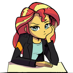 Size: 1559x1559 | Tagged: safe, edit, idw, sunset shimmer, equestria girls, g4, spoiler:comic, spoiler:comicequestriagirlsmarchradness, clothes, female, simple background, solo, transparent background