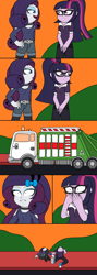 Size: 1600x4500 | Tagged: safe, artist:enderboy1908, rarity, sci-twi, twilight sparkle, equestria girls, g4, comic, funny, garbage truck