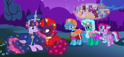 Size: 2340x1080 | Tagged: safe, artist:徐詩珮, fizzlepop berrytwist, glitter drops, spring rain, tempest shadow, twilight sparkle, oc, oc:bubble sparkle, alicorn, pony, bubbleverse, series:sprglitemplight diary, series:sprglitemplight life jacket days, series:springshadowdrops diary, series:springshadowdrops life jacket days, g4, the last problem, alicornified, alternate universe, bisexual, broken horn, chase (paw patrol), clothes, crying, cute, female, glitterbetes, glittercorn, horn, lesbian, lifeguard, lifeguard spring rain, magical lesbian spawn, magical threesome spawn, marshall (paw patrol), mother and child, mother and daughter, multiple parents, next generation, offspring, older, older glitter drops, older spring rain, older tempest shadow, older twilight, older twilight sparkle (alicorn), parent:glitter drops, parent:spring rain, parent:tempest shadow, parent:twilight sparkle, parents:glittershadow, parents:sprglitemplight, parents:springdrops, parents:springshadow, parents:springshadowdrops, paw patrol, polyamory, princess twilight 2.0, race swap, ship:glitterlight, ship:glittershadow, ship:sprglitemplight, ship:springdrops, ship:springlight, ship:springshadow, ship:springshadowdrops, ship:tempestlight, shipping, skye (paw patrol), springbetes, springcorn, tears of joy, tempestbetes, tempesticorn, twilight sparkle (alicorn), ultimate twilight, zuma (paw patrol)