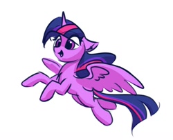 Size: 1230x1000 | Tagged: safe, artist:lollipony, twilight sparkle, alicorn, pony, g4, atg 2020, female, flying, mare, newbie artist training grounds, open mouth, simple background, solo, spread wings, twilight sparkle (alicorn), white background, wings