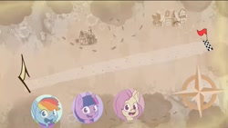 Size: 1227x693 | Tagged: safe, screencap, fluttershy, rainbow dash, twilight sparkle, pony, g4, g4.5, my little pony: stop motion short, the great race (short), female, map, mare