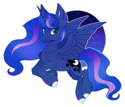 Size: 1024x873 | Tagged: safe, artist:sadelinav, princess luna, alicorn, pony, g4, female, flying, looking at you, mare, simple background, solo, transparent background, white outline