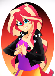 Size: 2382x3264 | Tagged: safe, artist:xan-gelx, sunset shimmer, equestria girls, g4, my little pony equestria girls, clothes, cutie mark, cutie mark on clothes, female, high res, jacket, skirt, solo