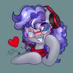 Size: 1000x1000 | Tagged: safe, artist:ariamidnighters, oc, oc only, oc:cinnabyte, adorkable, bandana, cinnabetes, commission, cute, dork, gaming headset, headphones, headset, heart, icon, one eye closed, smiling, wink