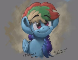 Size: 3300x2550 | Tagged: safe, artist:rigbyh00ves, rainbow dash, pegasus, pony, g4, bust, eyebrows, eyebrows visible through hair, female, folded wings, high res, looking at you, mare, portrait, smiling, solo, wings
