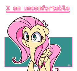 Size: 1500x1393 | Tagged: safe, artist:lou, fluttershy, pegasus, pony, g4, cute, female, floppy ears, folded wings, hair antenna, looking at you, mare, shyabetes, solo, standing, stray strand, three quarter view, uncomfortable, wings