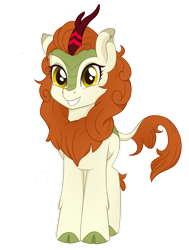 Size: 981x1298 | Tagged: safe, alternate version, artist:ravenirik, autumn blaze, kirin, awwtumn blaze, cloven hooves, cute, female, grin, looking at you, mare, simple background, smiling, smiling at you, solo, transparent background, white outline
