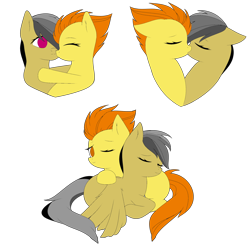 Size: 2000x2000 | Tagged: safe, artist:icicle-niceicle-1517, artist:urzhumdraw, color edit, edit, daring do, spitfire, pegasus, pony, g4, collaboration, colored, cuddling, daringfire, eyes closed, female, high res, hug, kissing, lesbian, mare, one eye closed, shipping, simple background, sleeping, transparent background, wink