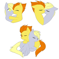 Size: 2000x2000 | Tagged: safe, alternate version, artist:icicle-niceicle-1517, artist:urzhumdraw, color edit, edit, derpy hooves, spitfire, pegasus, pony, g4, collaboration, colored, cuddling, derpfire, eyes closed, female, high res, hug, kissing, lesbian, mare, one eye closed, ship:derpfire, shipping, simple background, sleeping, transparent background, wink