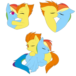 Size: 2000x2000 | Tagged: safe, alternate version, artist:icicle-niceicle-1517, artist:urzhumdraw, color edit, edit, rainbow dash, spitfire, pegasus, pony, g4, collaboration, colored, cuddling, eyes closed, female, high res, hug, kissing, lesbian, mare, one eye closed, ship:spitdash, shipping, simple background, sleeping, transparent background, wink