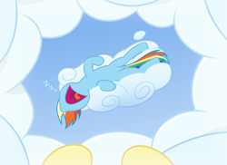 Size: 2750x2000 | Tagged: safe, artist:devfield, fluttershy, rainbow dash, pony, g4, atg 2020, cloud, dock, female, high res, looking at someone, mare, newbie artist training grounds, offscreen character, on a cloud, on back, onomatopoeia, open mouth, passed out, pov, shadow, show accurate, sky, sleeping, sleeping on a cloud, snoring, sound effects, tongue out, uvula, volumetric mouth, zzz