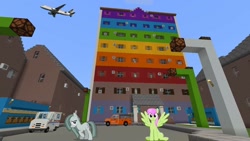 Size: 1334x750 | Tagged: safe, artist:bluemeganium, artist:mrkupkake, artist:topsangtheman, marble pie, merry may, earth pony, pegasus, pony, g4, house, looking at you, minecraft, photoshopped into minecraft