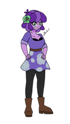 Size: 1280x2276 | Tagged: dead source, safe, artist:iamsheila, oc, oc only, oc:violet rose, equestria girls, g4, flower, flower in hair, green eyes, purple, rose, short hair, simple background, solo, transparent background