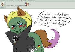 Size: 978x689 | Tagged: safe, artist:ask-pony-gerita, earth pony, pony, ask, blushing, clothes, germany, hetalia, jewelry, male, necklace, ponified, stallion