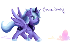 Size: 4719x2833 | Tagged: safe, artist:coco-drillo, princess luna, alicorn, pony, g4, chasing dreams, clothes, dreams, ear fluff, female, filly, leg fluff, natg2020, newbie artist training grounds, running, shoes, simple background, solo, spread wings, wings, woona, younger