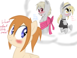 Size: 2048x1536 | Tagged: safe, artist:askponybrandenburg, derpy hooves, pegasus, pony, g4, ask, blushing, brandenburg, choker, clothes, crossdressing, daydream, female, gift wrapped, hetalia, looking up, maid, maid headdress, male, mare, ponified, prussia, smiling, stallion