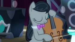 Size: 1920x1080 | Tagged: safe, screencap, octavia melody, earth pony, pony, a horse shoe-in, g4, season 9, bow (instrument), bowtie, cello, eyes closed, female, mare, musical instrument, solo