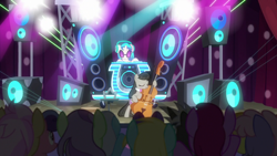 Size: 1920x1080 | Tagged: safe, screencap, dj pon-3, octavia melody, vinyl scratch, earth pony, pony, unicorn, a horse shoe-in, g4, boombox, female, mare, stage