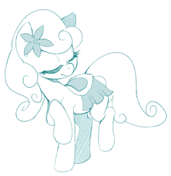 Size: 2481x2549 | Tagged: safe, artist:jessy, serena, pony, g4, background pony, clothes, female, flower, flower in hair, high res, mare, monochrome, saddle, skirt, solo, tack